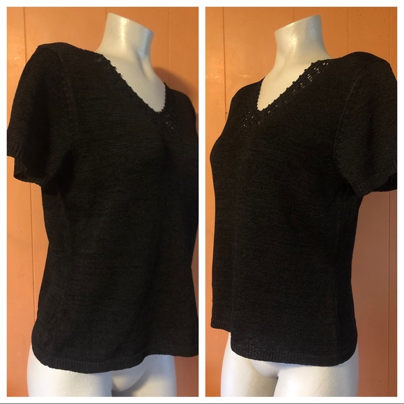 Josephine Chaus Black V-Neck Knit Top L - Picture 5 of 12